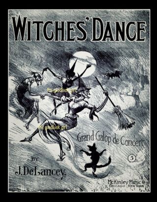 Witches Dance 8x10 Witch Black Cat Vintage Halloween Sheet Music Cover Art Print