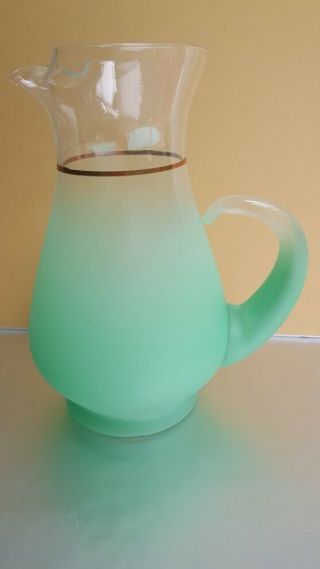 Vintage Blendo West Virginia Glass Frosted Green Fade Cocktail Pitcher
