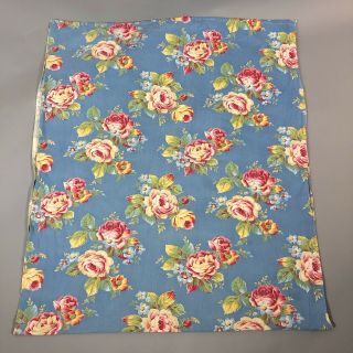 Vintage 1940s Blue Rose Floral Print Cotton Woven Fabric 2.  2 Yards X 35 " Wide