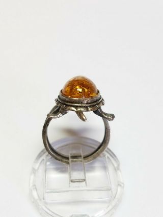 Vintage 925 Sterling Silver Amber Turtle Tortoise Ring sz 6.  5 5