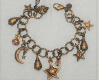 Vintage Kirks Folly Celestial Moon & Star Charm Bracelet Blue Aurora Rhinestone 2