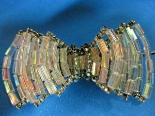 Vintage Vendome Signed Brooch Pin Coat Hat Clear Faceted Crystal Triple Bow