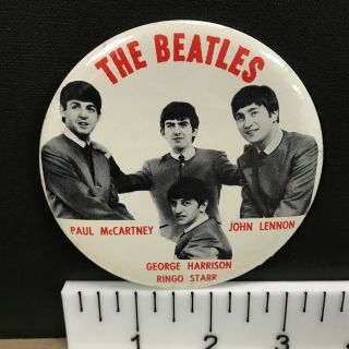 The Beatles (1960s) 3.  5 " Vintage Pin - Back Button Mccartney Lennon Harrison Starr
