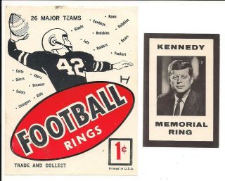 Vtg 1960s Vending Machine Display/header Cards: Jfk Kennedy,  Nfl Football Rings