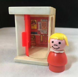 Vintage Fisher - Price Little People Phone Booth 997 Village With Girl Wow