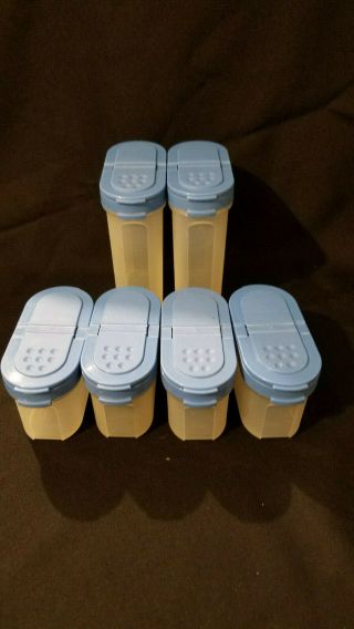 6 Tupperware Vintage Spice Containers - Blue Shaker Modular Mates 1843 &1846