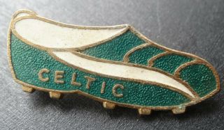 Vintage Celtic Green Enamel Football Boot Club Badge Brooch Pin - D246