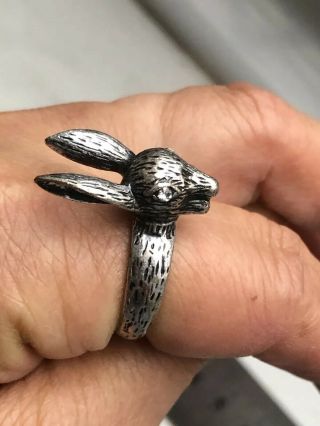 Vintage Silver Plated 3d Rabbit Head Ring - Uk Size P