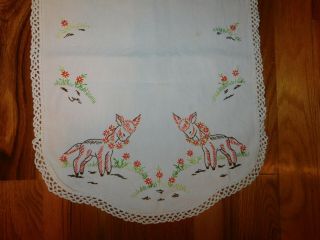Donkey Table Runner Vintage Hand Embroidered With Crochet Edge