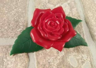 Vintage Cruver Chicago Celluloid Plastic Rose Pin Brooch Signed
