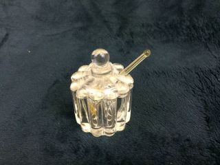Crystal Glass Condiment Jam Mustard Jelly Jar With Lid & Spoon Vintage