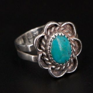 Vtg Sterling Silver - Navajo Signed Tb Turquoise Flower Ring Size 7 - 3.  5g