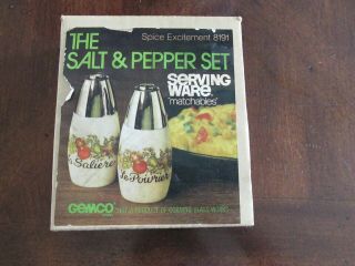Vintage Spice Of Life Salt Pepper Shakers Gemco/corning Ware Matchables 1974