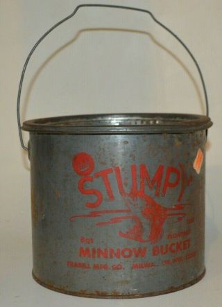 Vintage Stumpy Minnow Bucket 8 Quart Floating Galvanized Steel