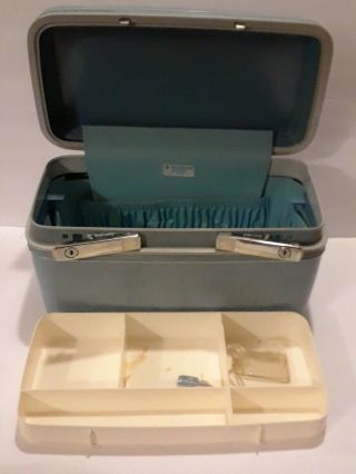 Vintage Blue Samsonite Profile Makeup Train Case,  Tray,  Key Missing Mirror