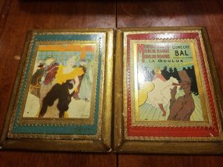 2 Vintage Florentine Gold Wood Wall Plaques Florentia Made In Italy Moulin Rouge