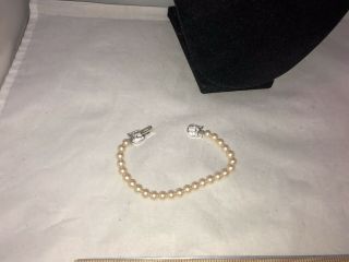 Vtg.  Crown Trifari Faux Pearl & Rhinestone 1 - Strand Beaded Bracelet