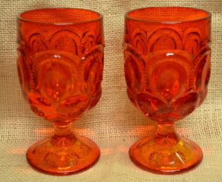 L.  E Smith Moon And Stars Amberina Wine Or Water Goblets Set Of 2 Vintage