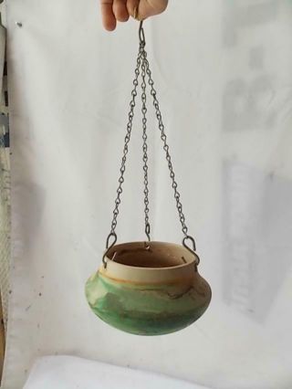Vintage Nemadji Hanging Swirl Pottery Planter Rustic Pot With Chain