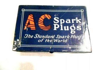Vtg Ac Spark Plug Tin Box " The Standard Spark Plug Of The World 5 1/2 X 3 1/2