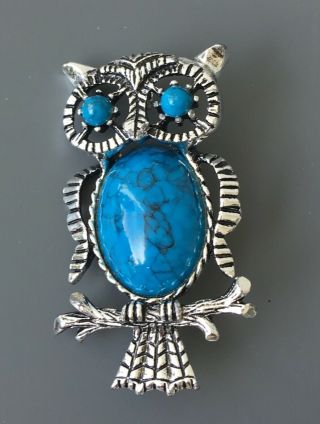 Vintage Signed Gerry’s Owl Brooch Pin In Silver Tone Metal