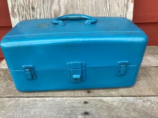 Vintage Blue Metal Fishing Tackle Box - Union Steel Chest Usa