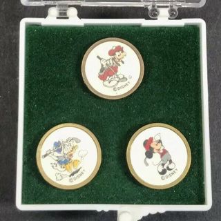 Disney Vintage Brass Golf Ball Markers Set Of 3 Mickey Mouse Goofy Donald Duck