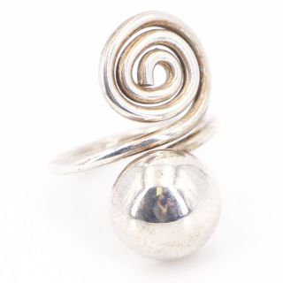 Vtg Sterling Silver - Mexico Spiral Ball Bead Statement Ring Size 7 - 7.  5g