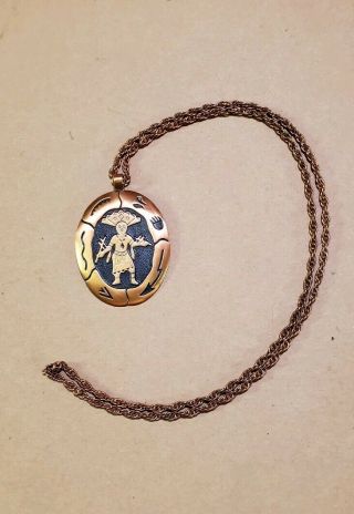 Vintage Solid Copper Bell Native American Indian Pendant 28 " Necklace
