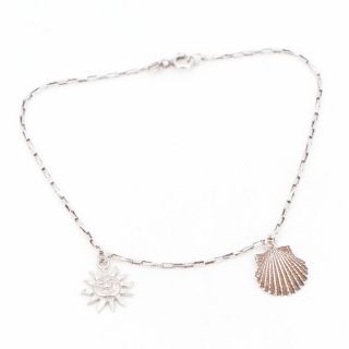 Vtg Sterling Silver - Sunshine Seashell Charm 9 " Chain Link Anklet Bracelet - 3g