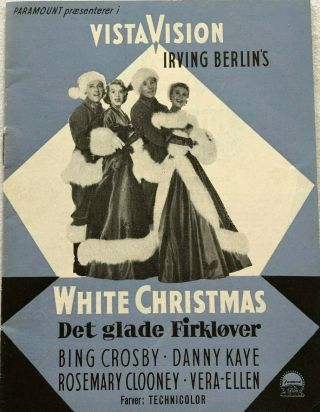 White Christmas Bing Crosby Danny Kaye Vera - Ellen 1954 Vtg Danish Movie Program