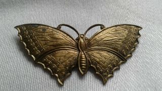 A Vintage Ornate Cute Adorable Large Gold Tone Butterfly Brooch Pin