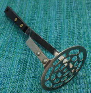 Vintage Household Stainless Steel Potato Masher Dark Handle Made In Usa