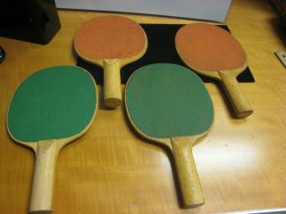Vintage 4 Piece Wood Ping Pong Rackets Paddles