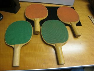 Vintage 4 Piece Wood Ping Pong Rackets Paddles 2