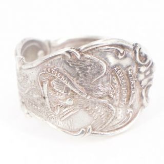 Vtg Sterling Silver - Illinois State Seal Spoon Handle Ring Size 11 - 7.  5g