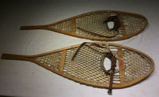 Vintage Snowshoes Faber 12 " X42 " Made In Canada W/ Leather Bindings