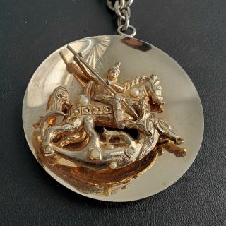 Vintage Gold Tone Horse Rider Sea Monster Dragon Seed Pearl Necklace P16 2