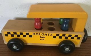 Vintage Wooden Yellow Taxi 676 Holgate Toys 3