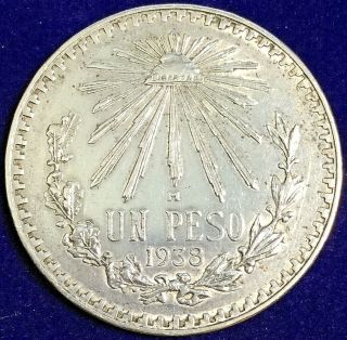 Vintage 1938 Mexico Silver.  720 1 Peso Coin Xf
