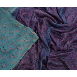 Tcw Vintage 100 Pure Silk Saree Blue Printed Sari Craft Decor Fabric