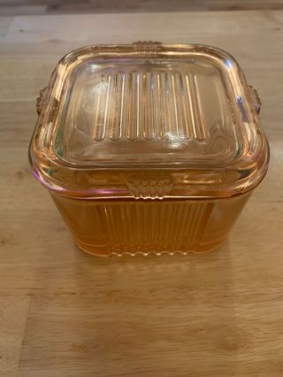 Vintage Depression Pink Glass Refrigerator Dish With Lid 2