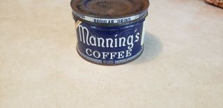 Vintage 1 Pound Manning ' s Coffee Tin Can San Francisco 3