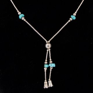 Vtg Sterling Silver - Navajo Turquoise Bead 16.  25 " Liquid Silver Necklace - 3.  5g