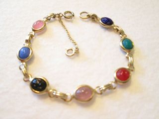 Vintage Multi - Colored Glass Scarab Bracelet Safety Chain 7 1/2 "