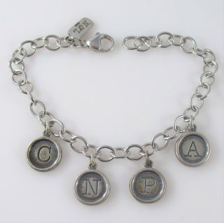 N & L Charm Bracelet & 4 Letter Charms Vintage Sterling Silver 15.  7g | 7.  25 "