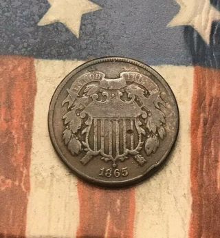1865 2c Two Cent Piece Vintage Us Copper Coin Fh115