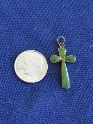 Vintage 14k Gold & Green Jade Christian Cross Pendant (no Chain) Jewelry