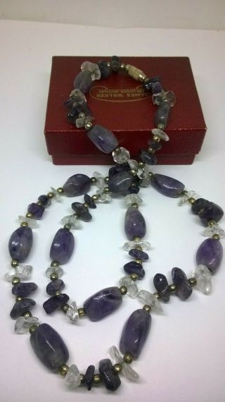 Vintage Jewellery Semi Precious Amethyst & Clear Quartz Mixed Bead Necklace