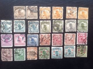 China 27 Vintage Stamps Wtih Some Overprints.  Boat,  Junk,